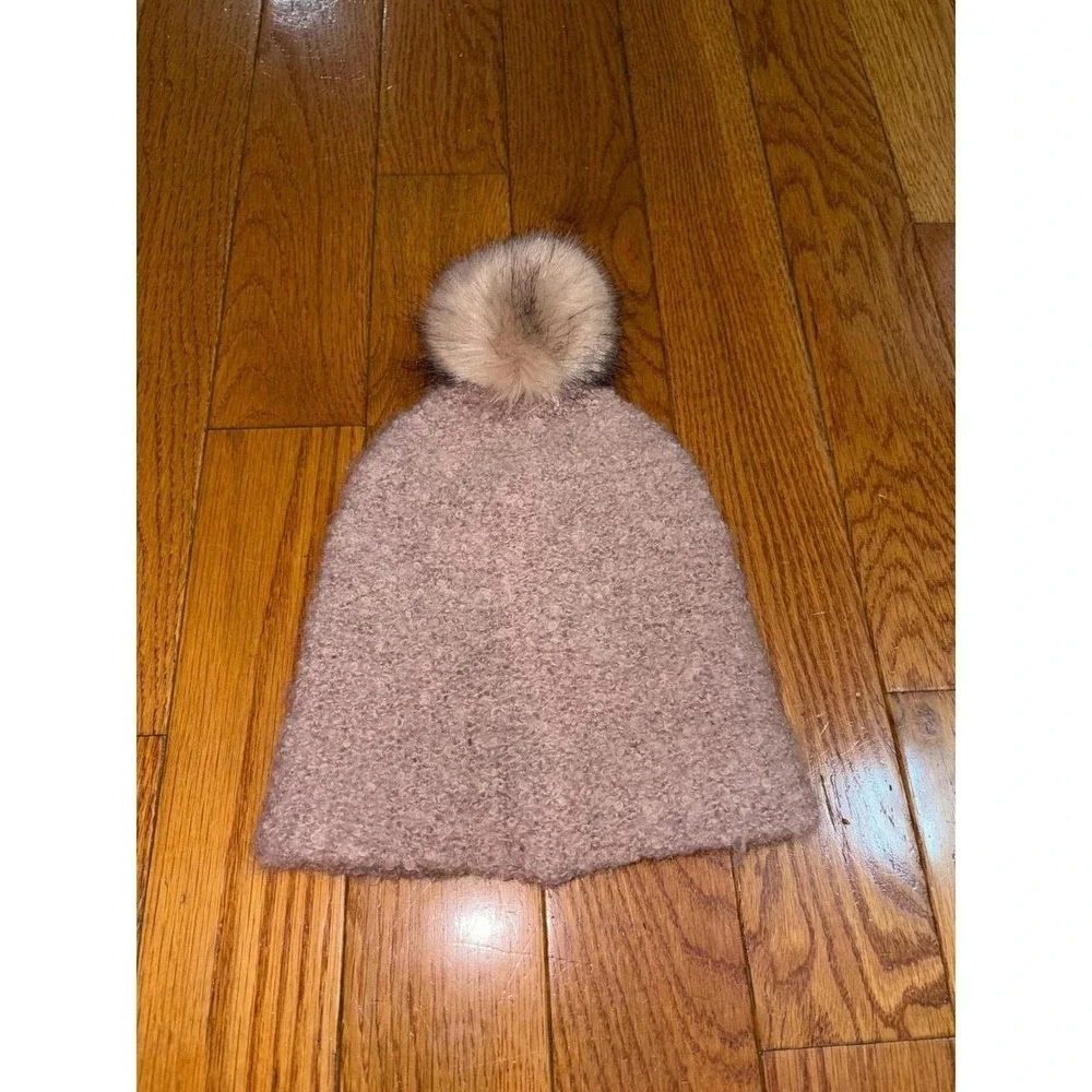 Universal Thread Mauve Pink Textured Knit Beanie with Faux Fur Pom Pom Hat